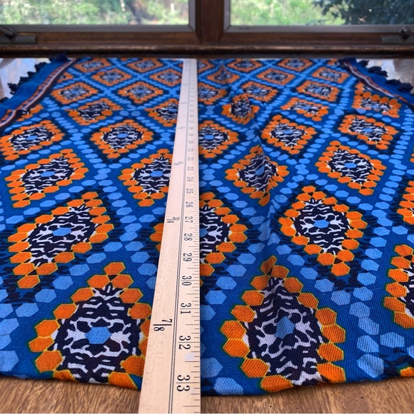 Bohemian Blue & Orange Geometric Hexagon Diamond Print Infinity Scarf Tassels - Picture 7 of 12